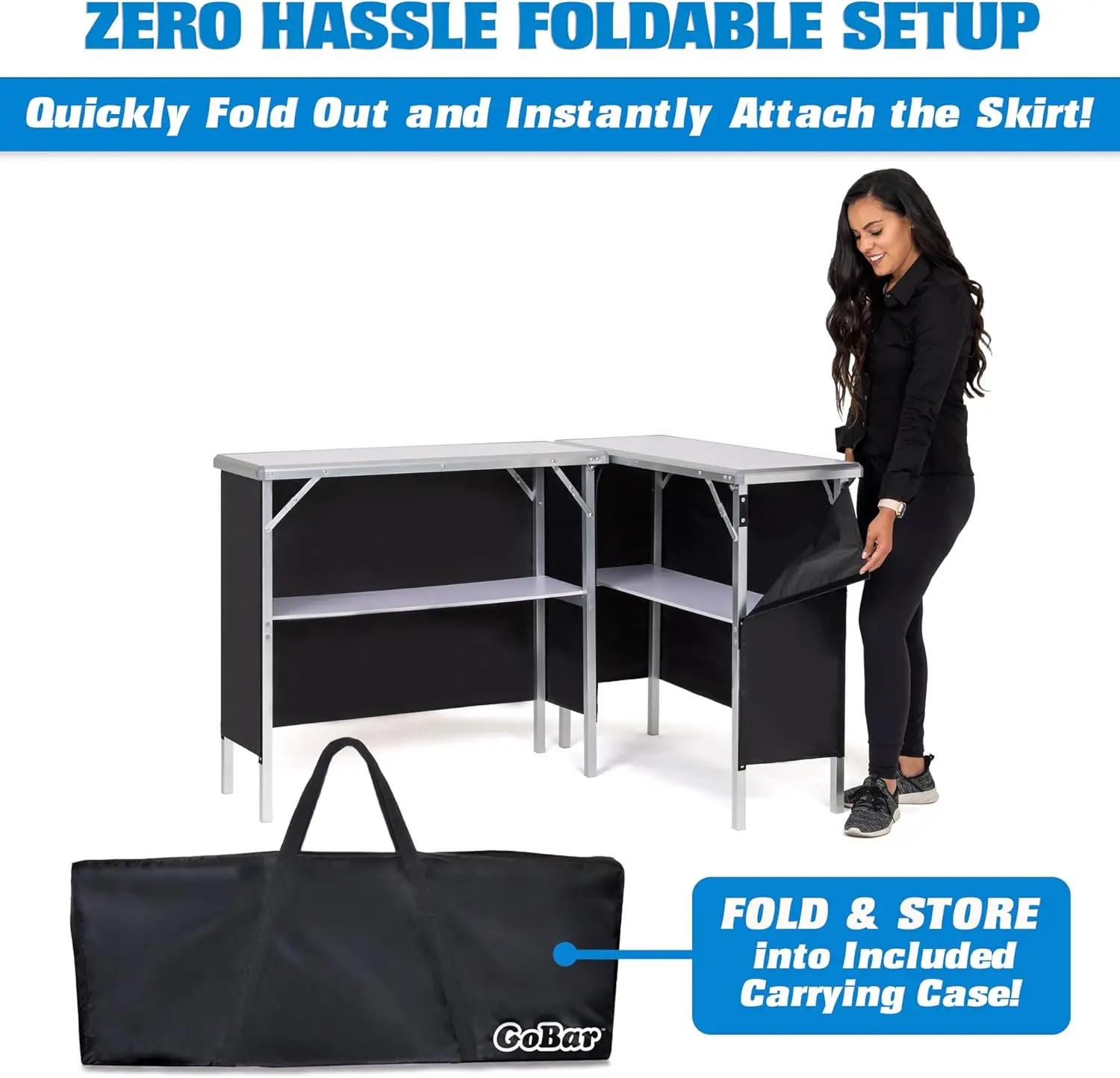 Portable Double Bar Table Set - Mobile Bartender Station for Events - Includes Carrying Case - Standard or LED