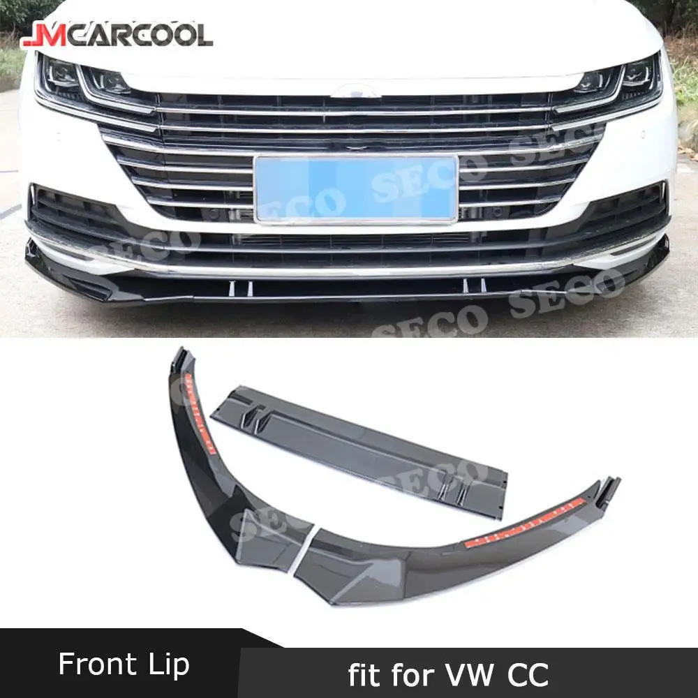 

JMCARCOOL For Volkswagen VW CC 2019 2020 ABS Black Front Lip Spoiler Aprons Carbon Look Head Bumper Guard Car Styling