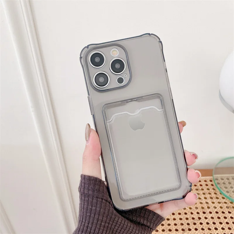 Transparent Card Slot Silicone Case For iPhone 16 15 14 13 12 11 Pro Xs Max Mini XR 7 8 6 6S Plus SE 2020 2022 Protection Cover