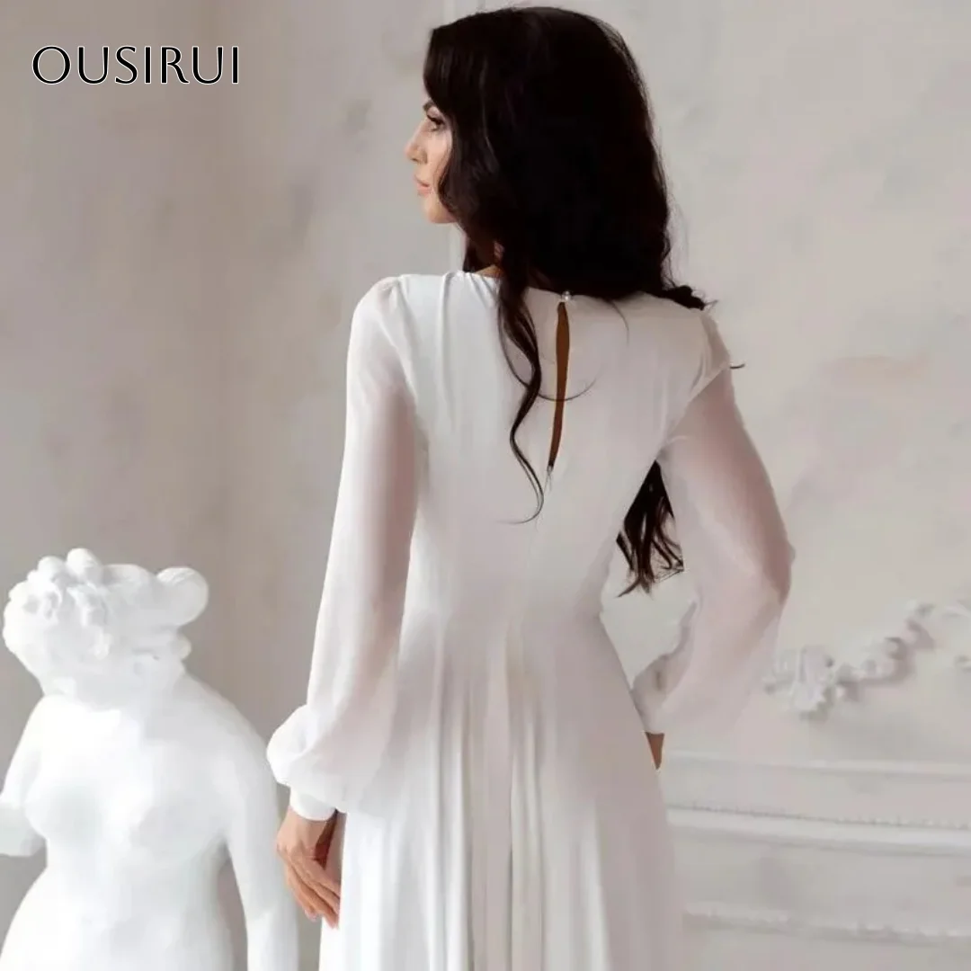 A-الخط فيستدوس بودا بلايا إيلوبمنت بأكمام طويلة متجر فيستدو دي نوفيا فساتين زفاف شيفون فساتين بيضاء للنساء