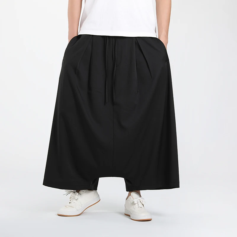 

M-XXXXXL Plus 2025 Summer Drop Crotch Wide Leg Pants - Comfortable High Waist Lightweight & Breathable Trending Fashion for Men