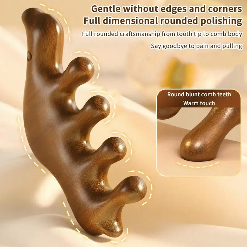 Sandalwood Massage Comb Head Meridian Scalp Comb Face Eye Shoulder Neck Scraping Treatment Hair Loss Anti-static Wide Tooth Comb