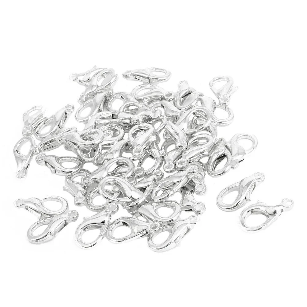 

100Pcs Lobster Claw Clasps Curved Silver Tone Smooth Close DIY Jewelry Supplies Fast Necklace Pendant Clasp Jump Rings