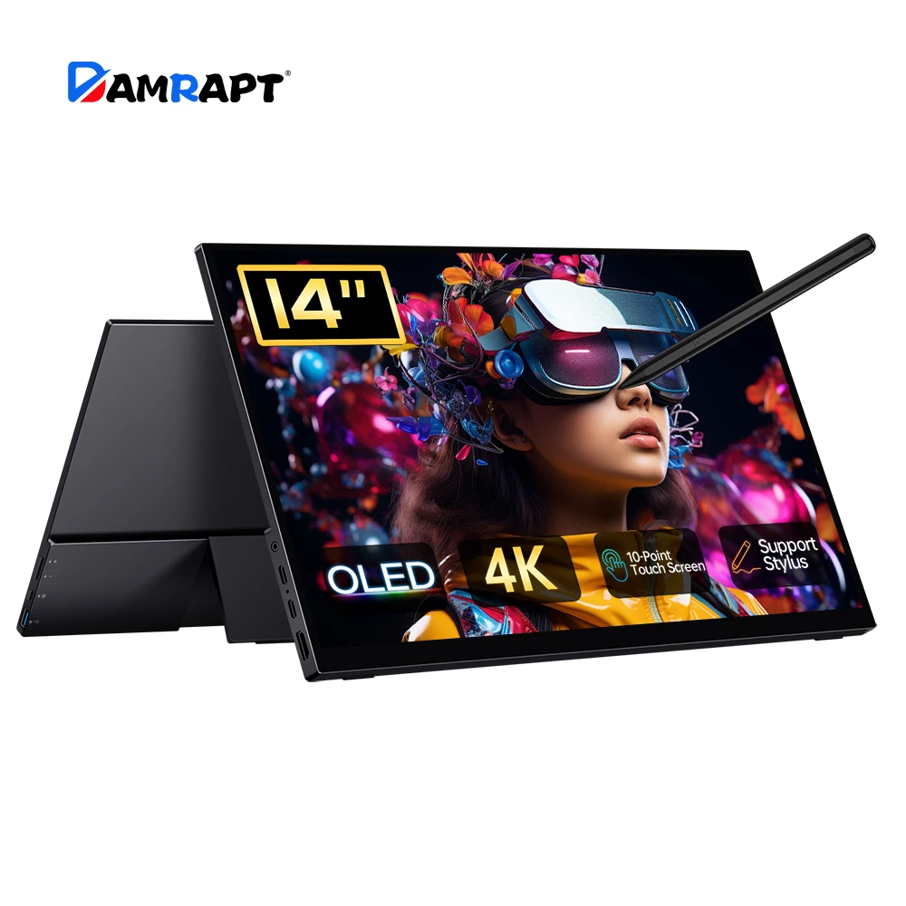 Damrapt 14 Inch OLED 4K Portable Touch Monitor 16:10 500nits HDR Metal Frame for Laptop PC Smart Phone Xbox Gaming Display Mac
