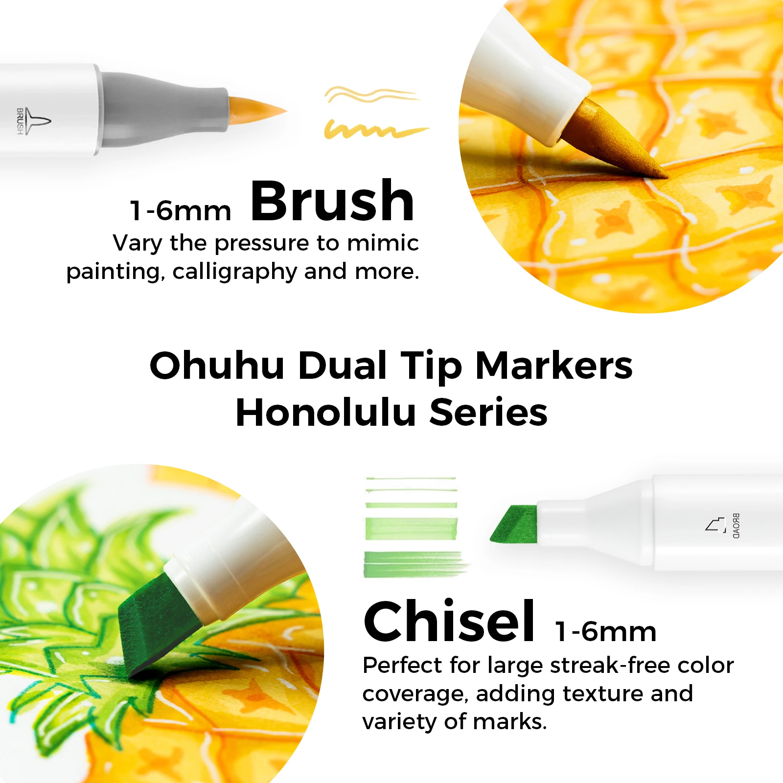 Ohuhu Honolulu Marker Pen Set Color Markers Alcohol Art Markers Refillable Dual Tips Sketching Drawing Manga School Art Supplies