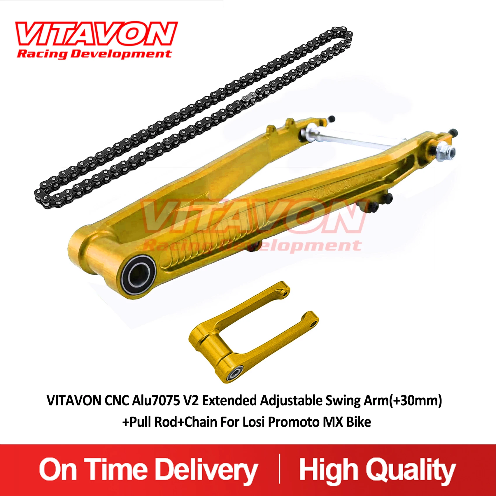 VITAVON CNC Alu7075 V2 Extended Adjustable Swing Arm(+30mm)+Pull Rod+Chain For Losi Promoto MX Bike