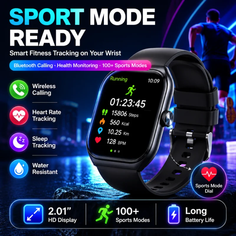 

Men's Smart Watch With 120 Sports Modes 2.01-inch High-Definition Touch Screen IP68 Waterproof Sleep Monitoring Bluetooth Call