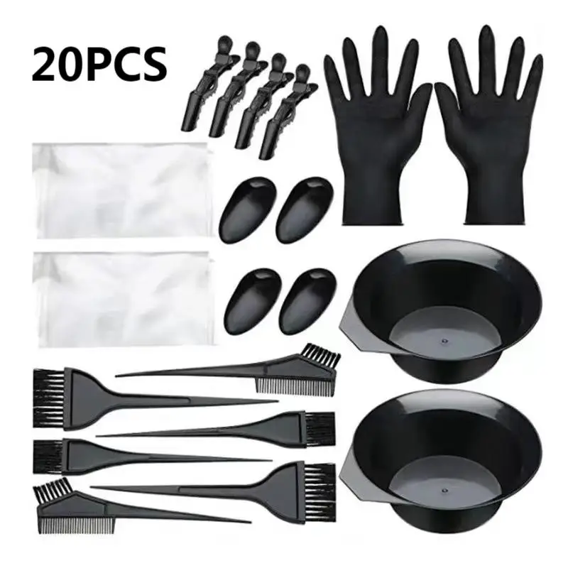 

20Pcs/Set Salon Hair Dyeing Brush Glove Disposable cape Earmuffs Hair Clips Dyeing Cream Bowl Coloring Comb Home Kits Hair Tint