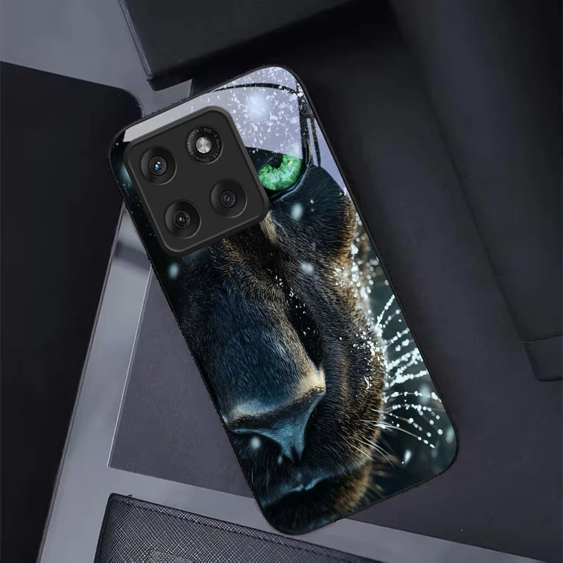 Panther Green Eye Black Glass Phone Case For Motorola Moto Edge 60 70 20 Lite 30 Pro 40 50 Ultra X30 Pro G14 G75 G84 14 5G Cover view 4