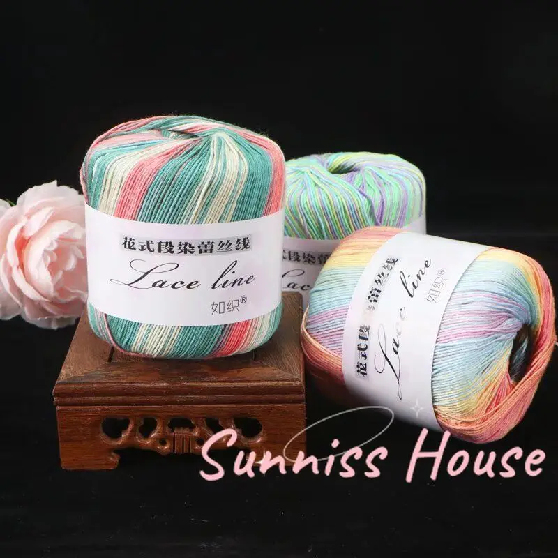 50g/ball Colorful Lace Cotton Yarn Segmental Dyeing Gradient Yarn for Hand Knitting Crochet Garment Doll Baby Yarn