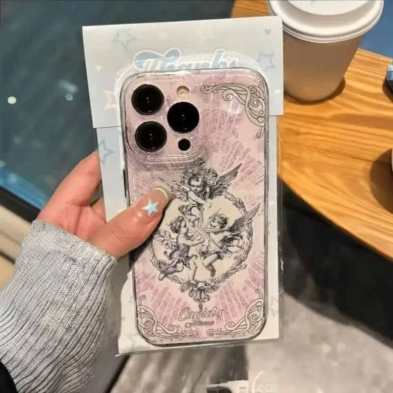 Middle Ages Retro Cupid Angel Case For iPhone 17 Air 16 15 Pro Max XS Max XR X 6 6S 7 8 Plus Soft Silicone Transparent Cover