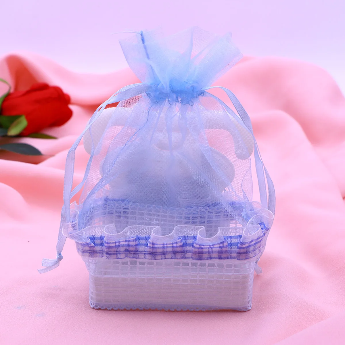 

12pcs Candy Wedding Birthday Gift Fabric Drawstring Organza Kids Baby Shower Portable Tiny Gift Bag for Party Favor Celebration