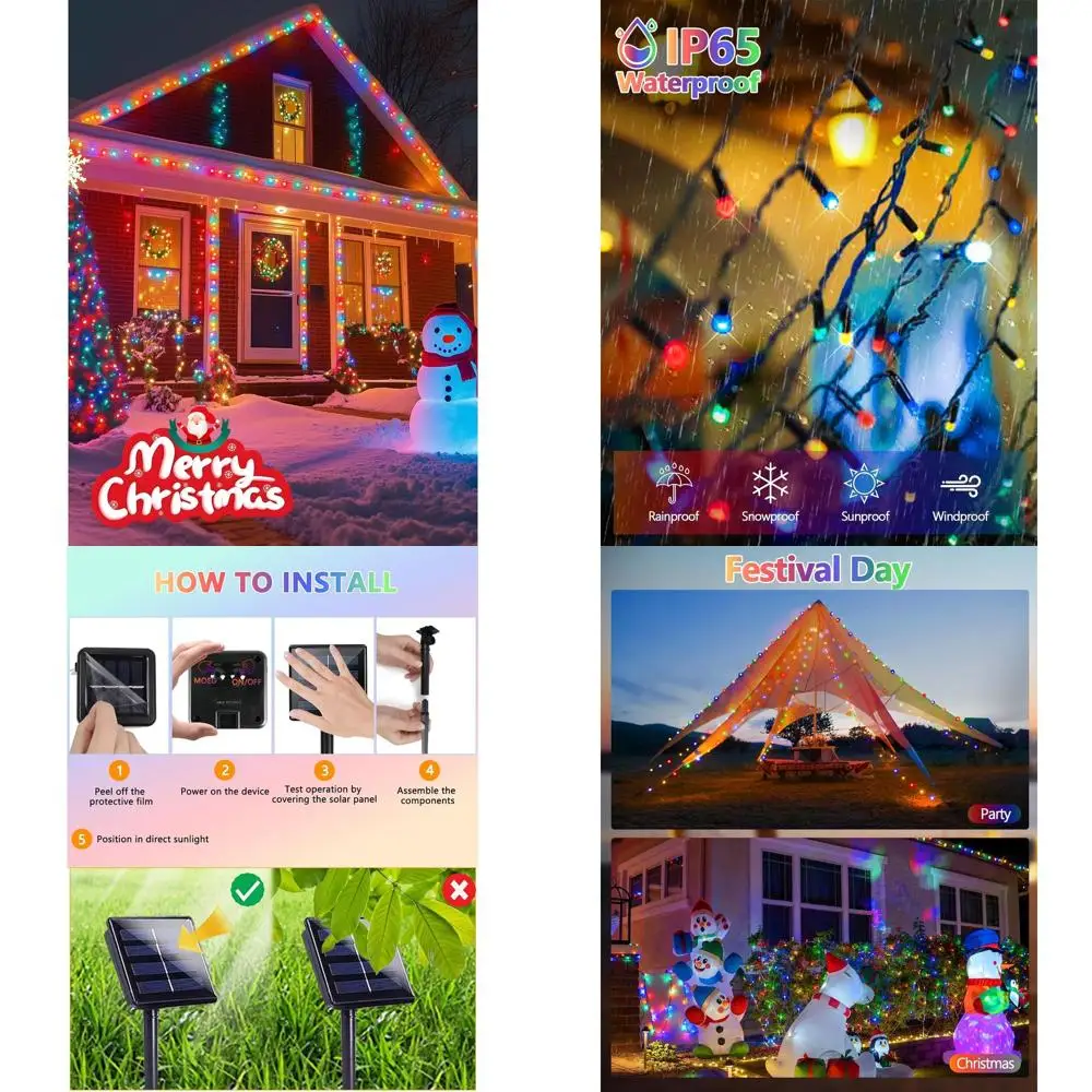 

Multicolor 600 LED 198FT Solar String Lights for Outdoor Xmas, Garden, Party - Waterproof with 8 Modes