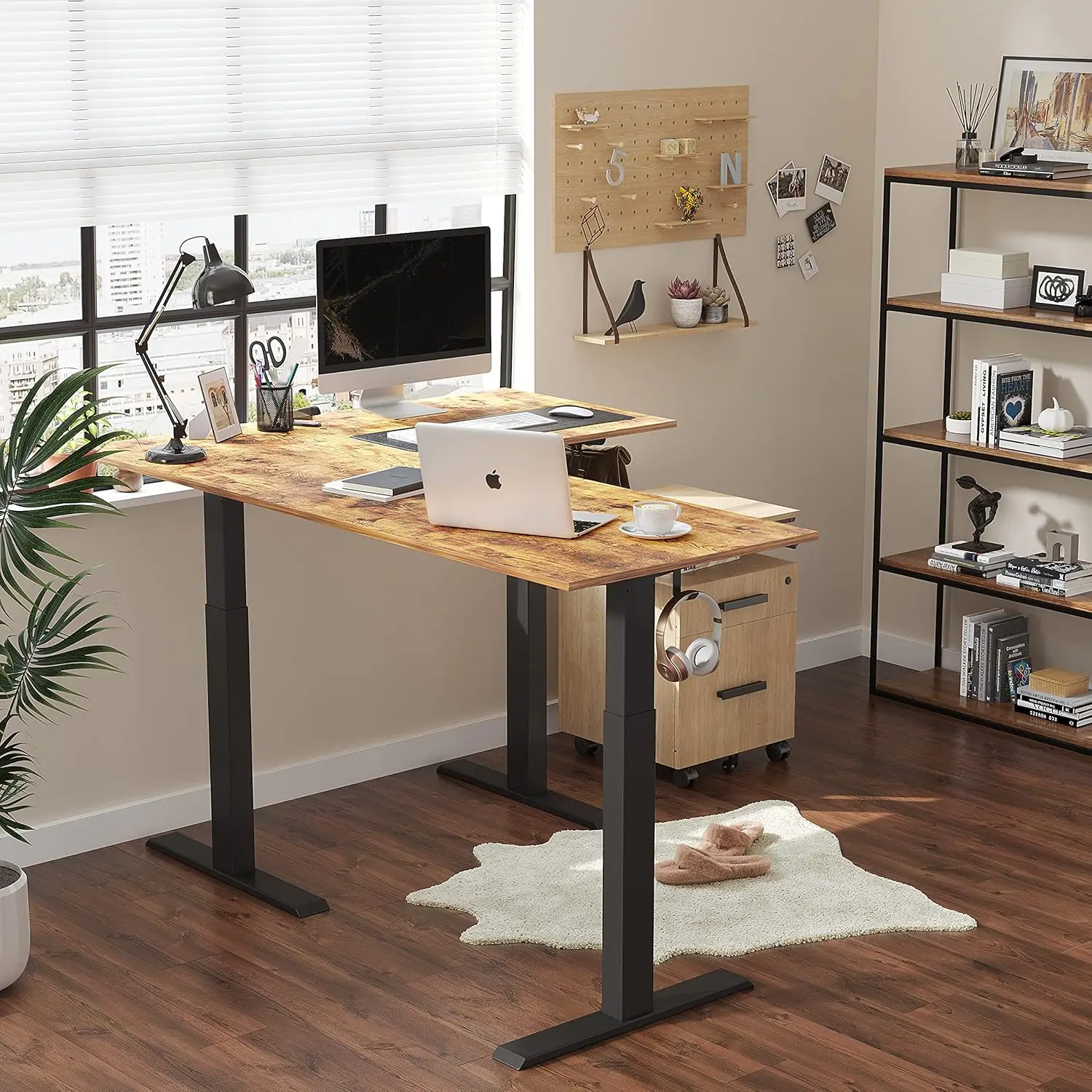 BANTI Triple Motors 63" L Shaped Standing Desk Height Adjustable, Electric Stand up Corner Desk