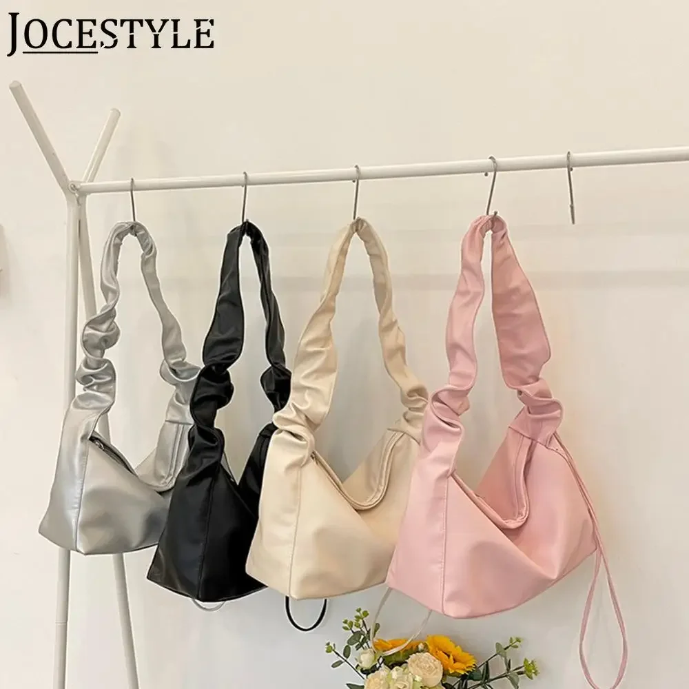 

Женская сумка с ручками сверху, плиссированная модная сумка на шнурке под подмышку, персонализированная однотонная Простая Сумка-тоут из искусственной кожи для девушек, кошелек