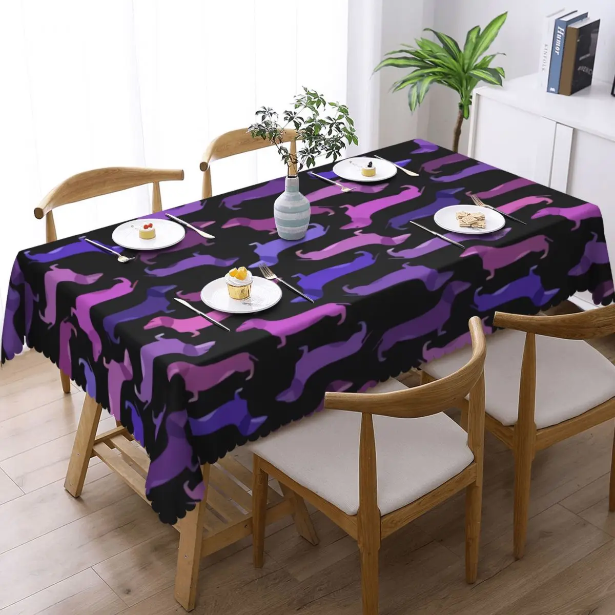 Custom Rectangular Waterproof Oil-Proof Cute Dachshund Sausage Dog Tablecloth Table Covers 40