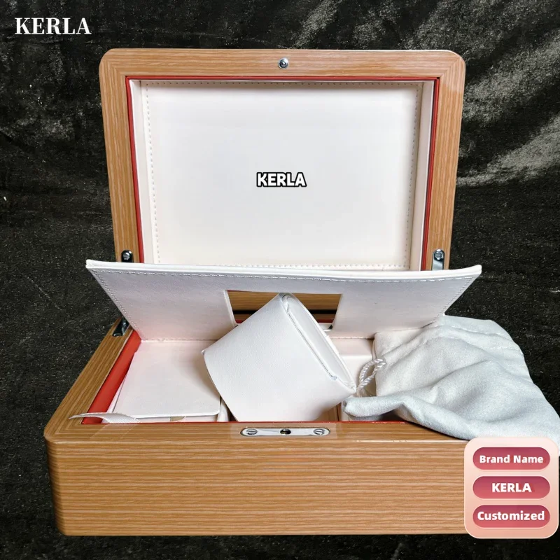 Customized Kerla Big Small Yellow Red Leather Wood Automatic Quartz Watch Box with Portable Storage Jewels High-end Holiday Gift