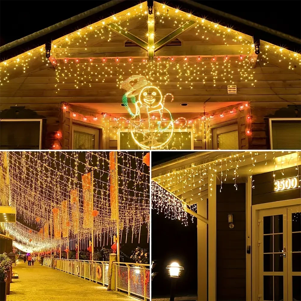 7.5M 160LED Outdoor Solar Light String Waterproof Solar Icicle Light Eaves Decor Curtain Light Christmas Decor Garden Garlands
