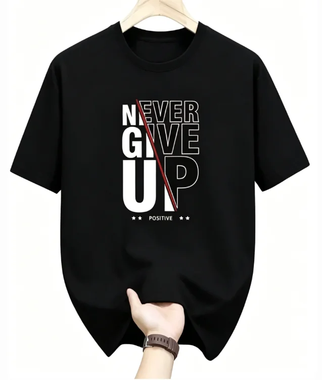 Men's 'Positive' Monogram Print T-Shirt Never Give Up Fashion Letter Graphic Casual Short-Sleeved Comfortable Top Goth T-shirts.