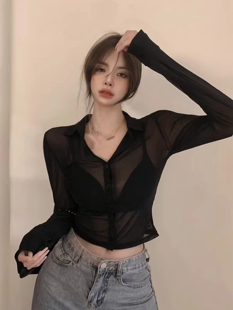 Shirts Women Simple Aesthetic Korean Fashion Causal Solid Tops Streetwear Slim High Street All-match Ulzzang Spring Summer Chic