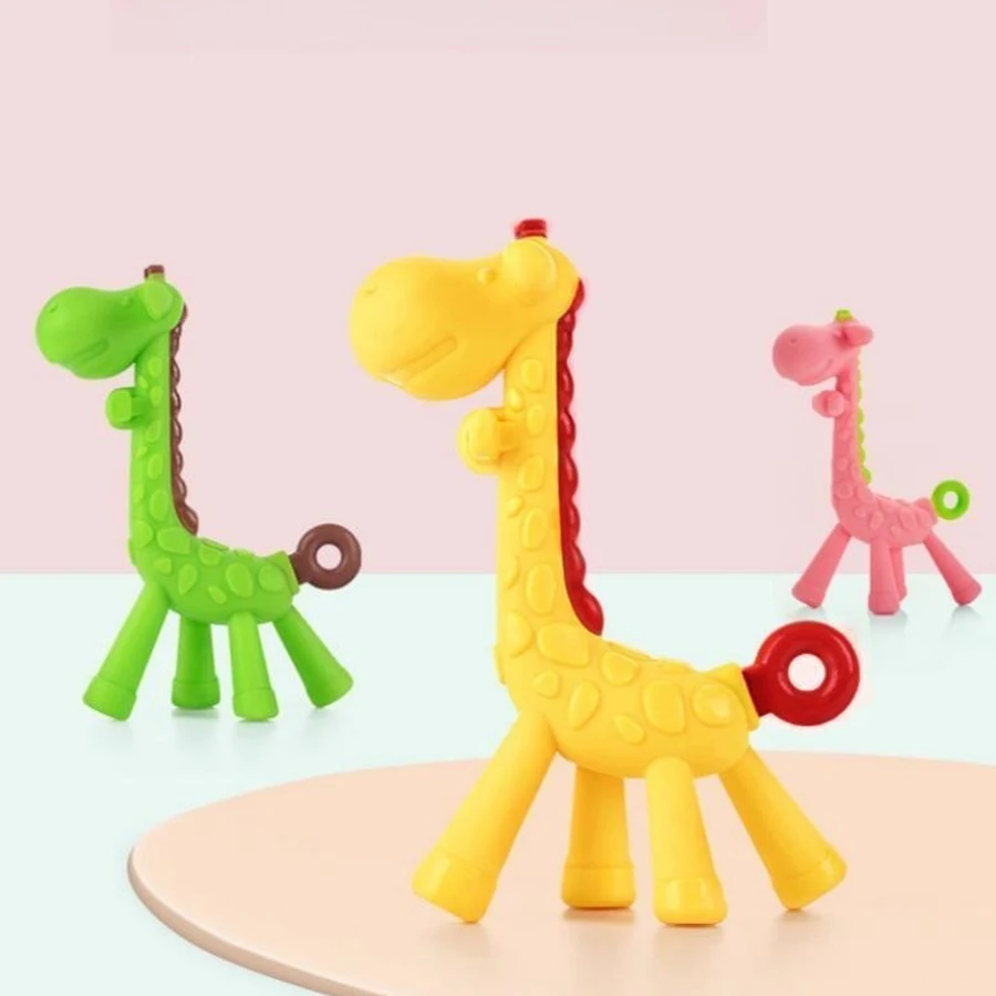 Giraffe Massage Teether Children\'s Teether Cute deer shape Better grip Full body bite Food grade silicone Highly anti-bacterial