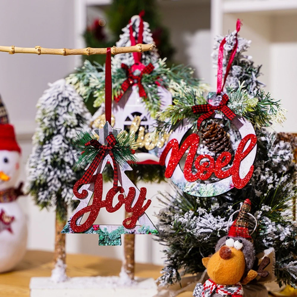 

2pcs New Christmas Wreath Decoration Wooden Powder-coated Letter Pendant Nordic-style Christmas Decoration Pendant Ornaments