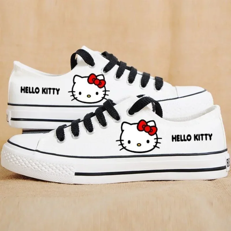 Hello Kitty Low Top Girls scarpe di tela adolescenti scarpe da viaggio per studenti nere scarpe da ginnastica alte con lacci primavera autunno