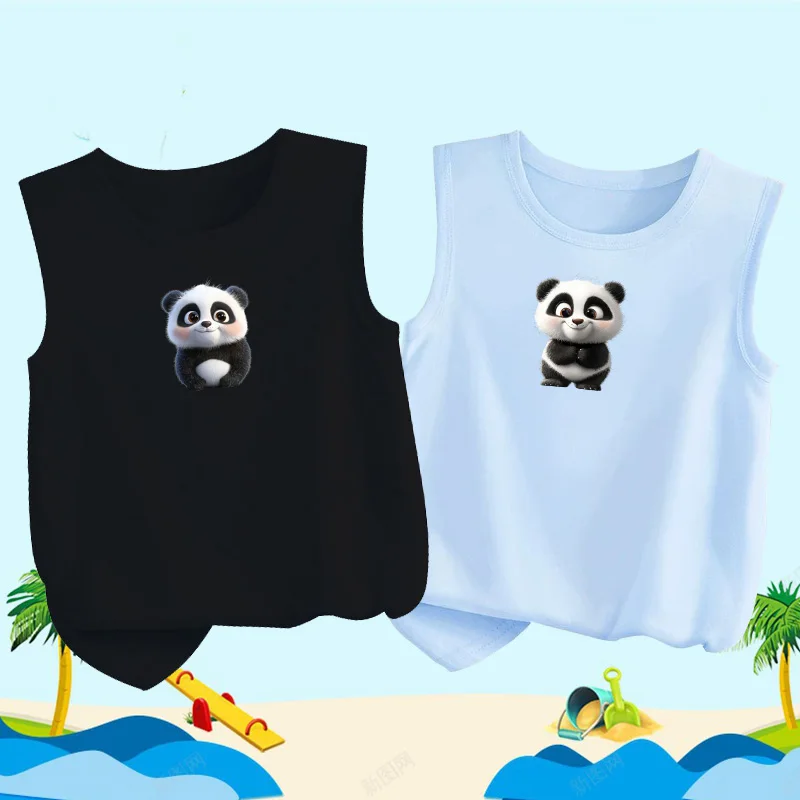 Modische süße Panda-Sommerwesten für Kinder, ärmelloses, weiches Baumwoll-T-Shirt für Jungen und Mädchen, lockere bedruckte Tanktops
