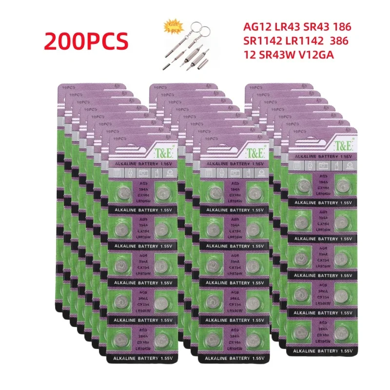 

200PCS Button Cell Battery LR43 AG12 SR43 186 386 LR1142 V12GA 12 SR43W SR1142 Cell Coin Batteries For Toys Remote