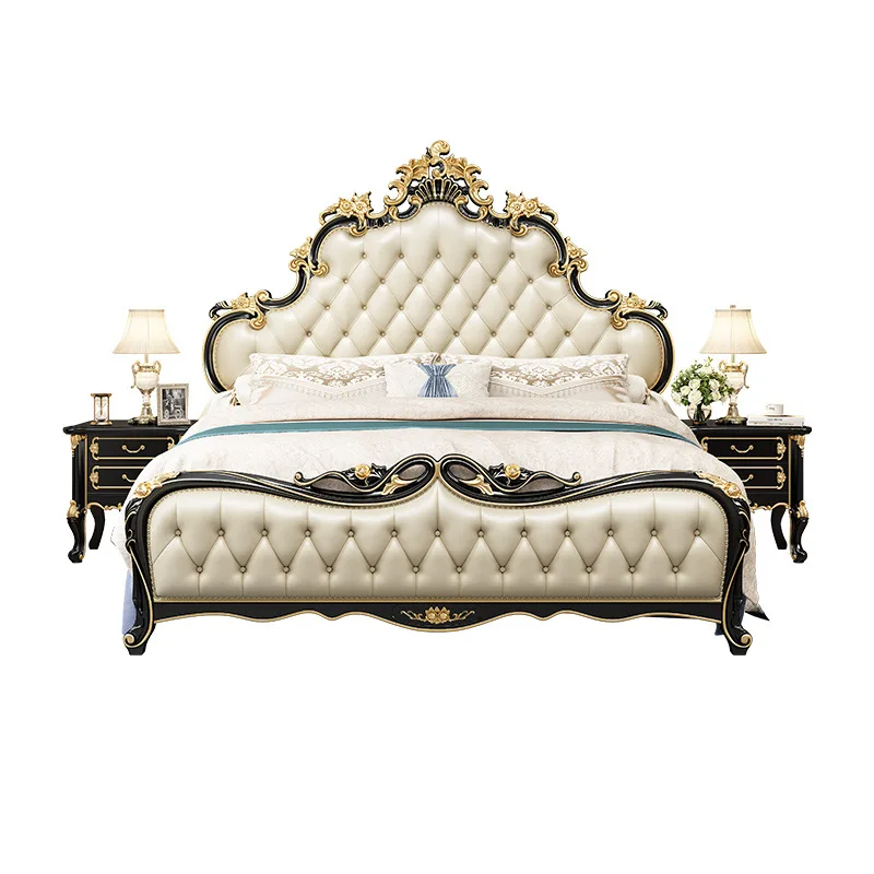 

European bed double master bedroom 1.8m wedding leather solid wood princess villa high-end luxury French