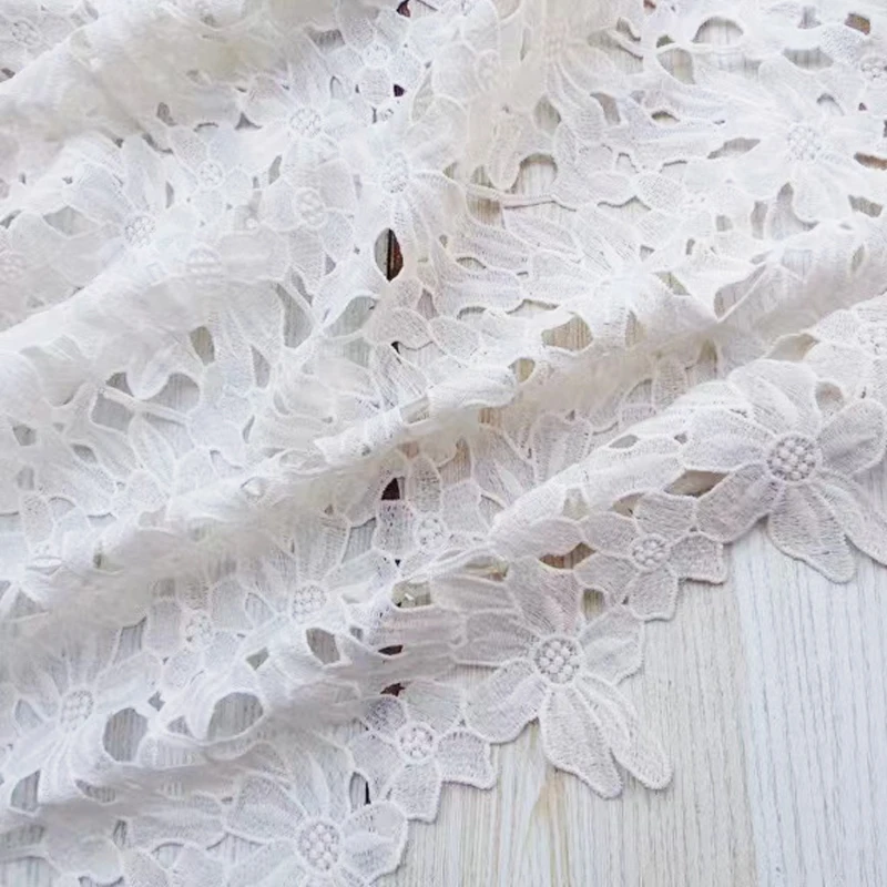 1yd White Leaf Pattern Water Soluble Embroidery High Quality African Guipure Cord Lace Fabric For Nigerian Wedding Party Dresses
