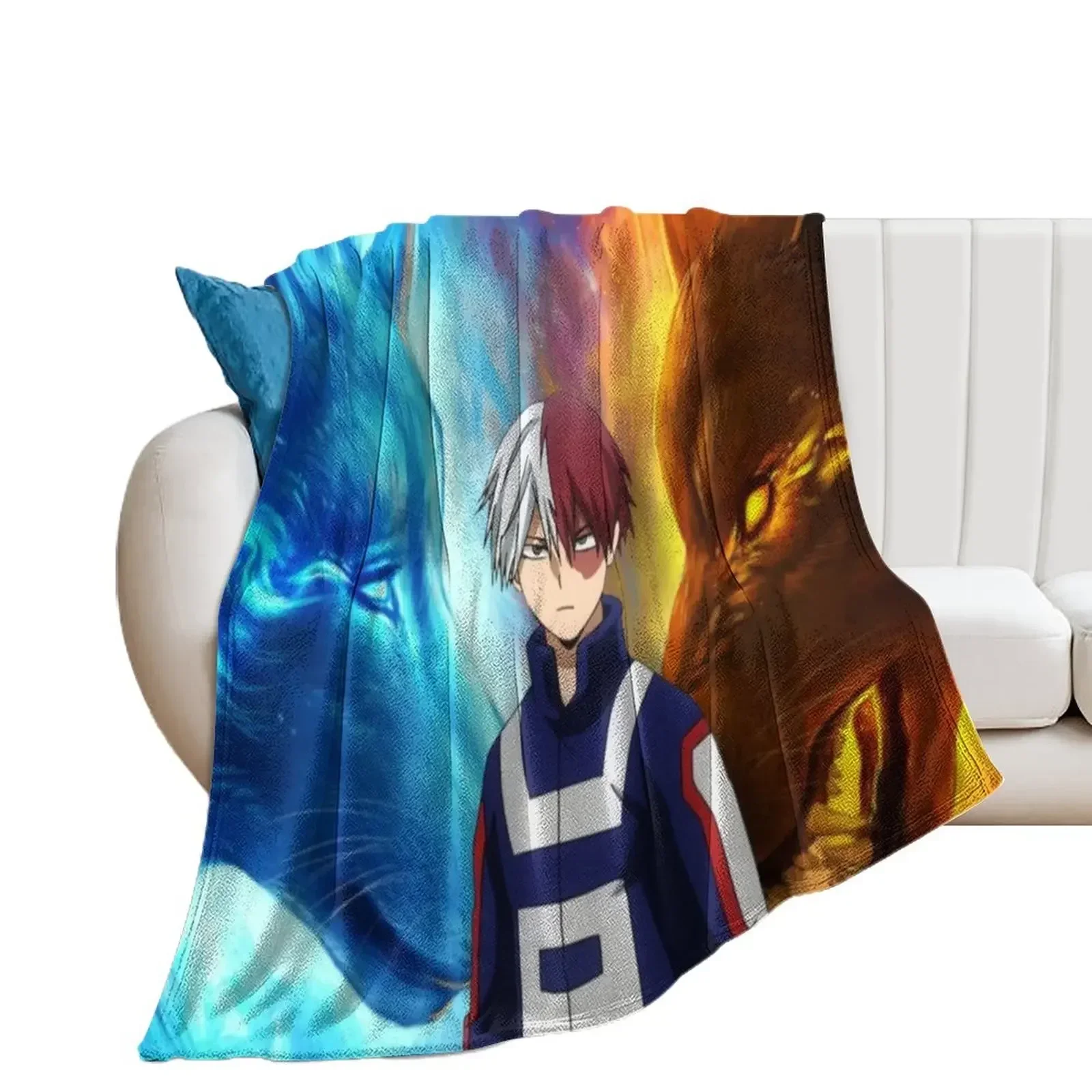 

Todoroki Fire and Ice Throw Blanket Hairys Softest Cute Plaid Blankets