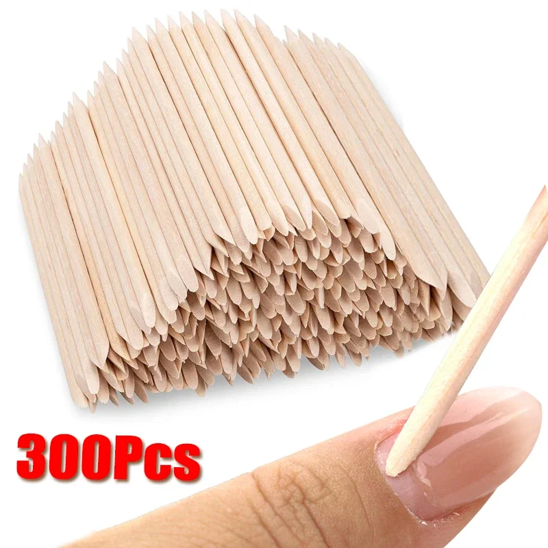 300/100Pcs Nail Orange Wood Sticks Double Head Cuticle Pusher Remover Pedicure Manicure Sticks Tool Rhinestone Picking Nail Art