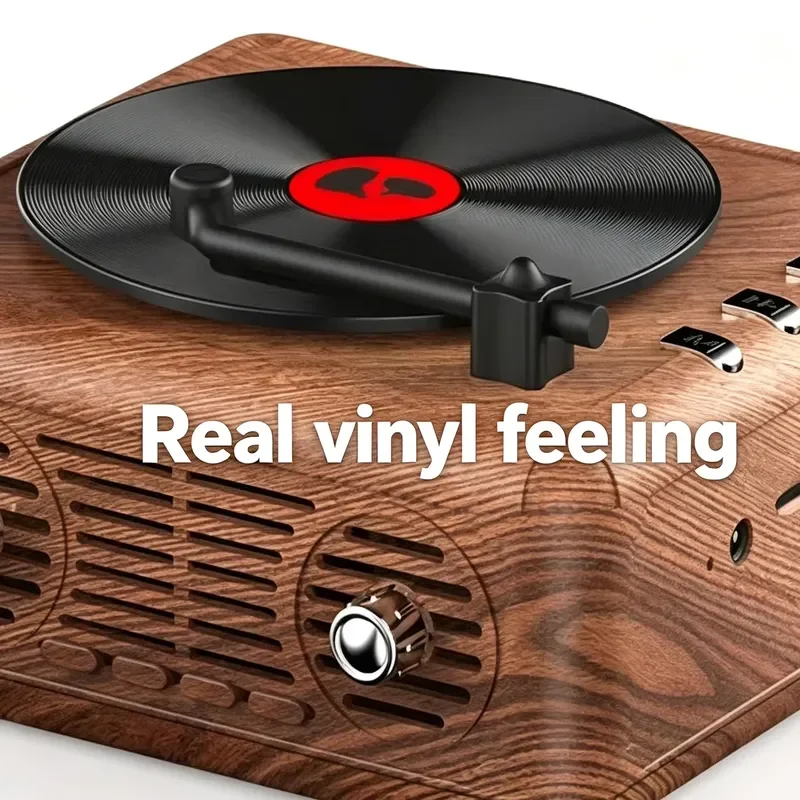 BOLRZO New arrivals retro vinyl player Bluetooth speaker, mini portable desktop wireless speaker, with FM TF card USB