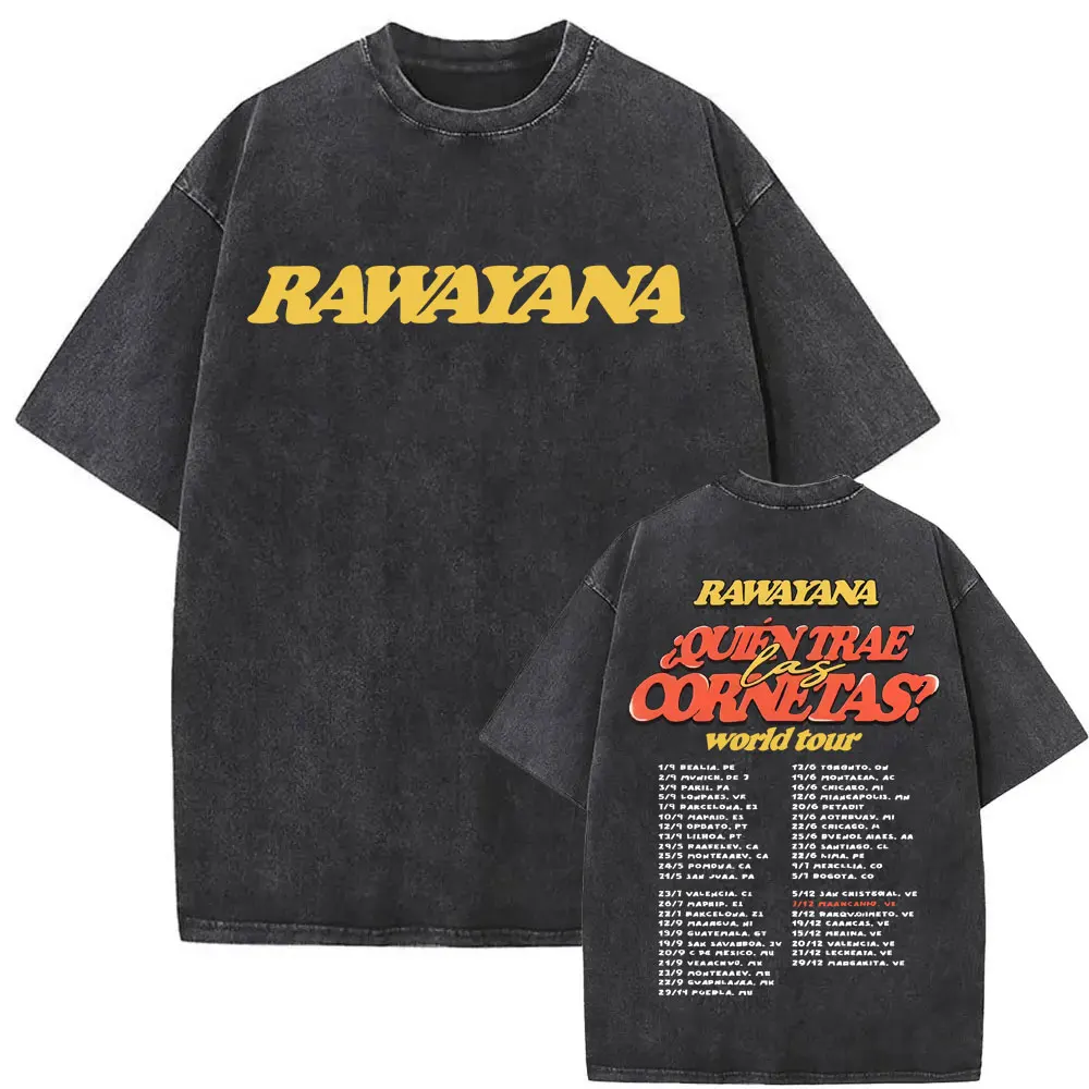 Rawayana ¿Quién Trae Las Cornetas? Camisetas Vintage Lavadas Estilo World Tour para Hombre y Mujer, Moda 100% Algodón, Camiseta Oversize, Ropa Urbana