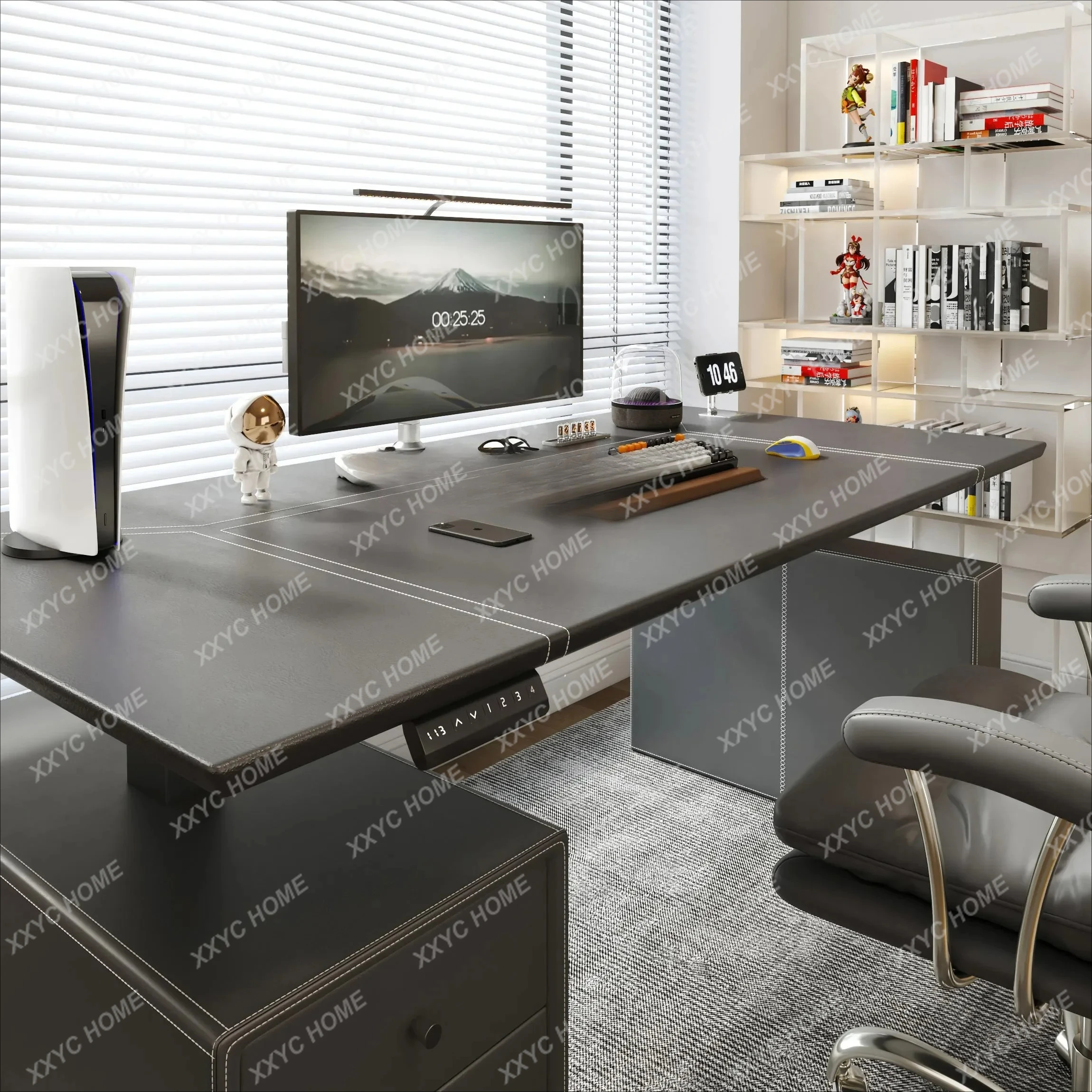 Leather frame box workbench light luxury electric lifting table office desk living room computer desk53.