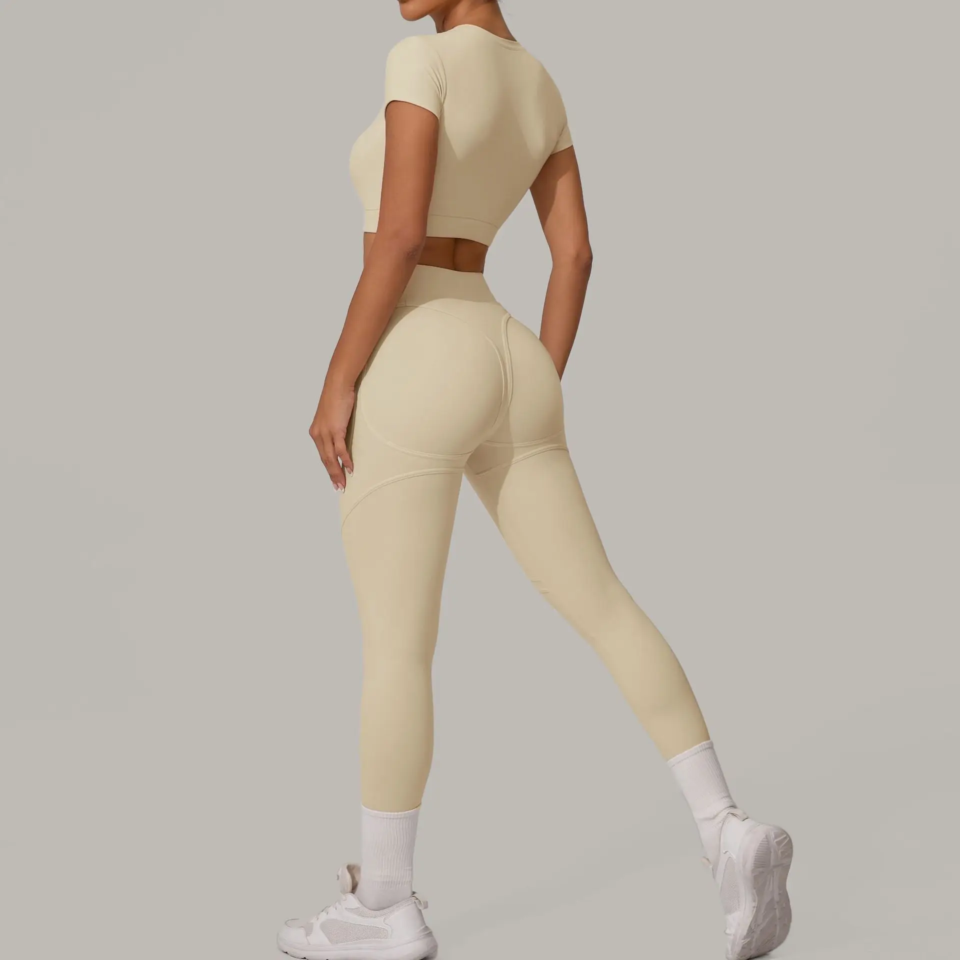 2 Pieces Sportswear Women Yoga Set Gym Clothes Sportswear Yoga Suits Fitness Set Tracksuits Sports Short Sleeves Gym Leggings