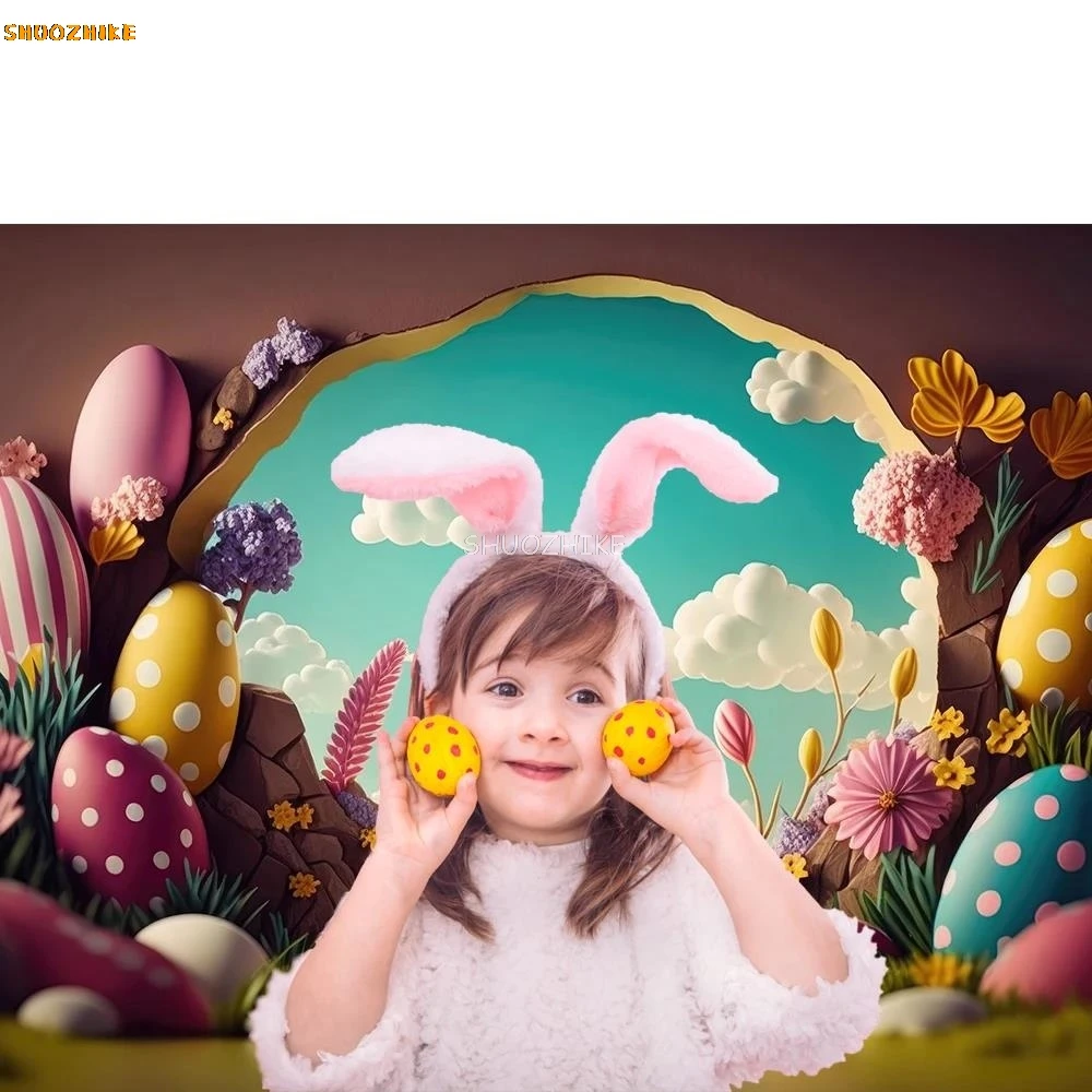 Happy Easter Backdrop Photography Spring Bunny Eggs Flowers Garden Baby Portrait Photocall Background for Photo Studio