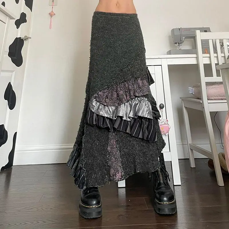 

Fashion Features Patchwork Irregular Vintage High-waisted Slimming Skirt