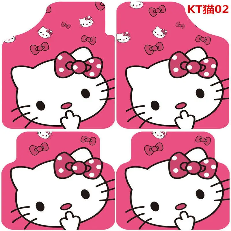 4 Piece Set Hello Kitty Car Cushion Kawaii Card Cover Floor Mat Fashion Cartoon Figure Pattern Mat Soft Winter Convenient Decor