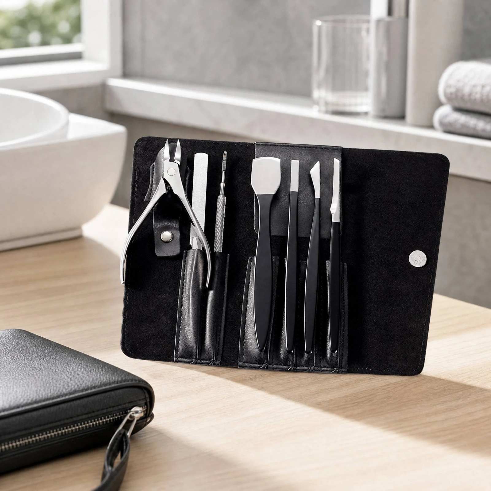7 Pieces Professional Nail and Foot Care Tool Kit Compact Manicure Set with Leather Case Callus Removal Tool Set Non-Slip