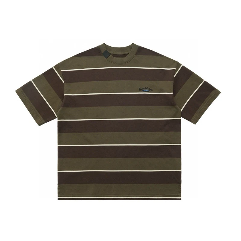 Japanese Fashion Retro Street Striped Round Neck Short Sleeved T-shirt in Summer Ins Loose Couple