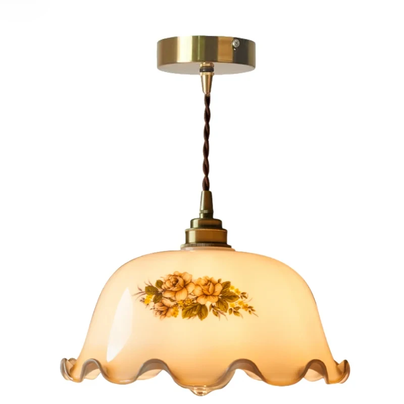 American Brass Glass LED Pendant Light Fixtures Restaurant Loft Bar Cafe Living Room Cream Vintage Hanging Lamp Luminaire