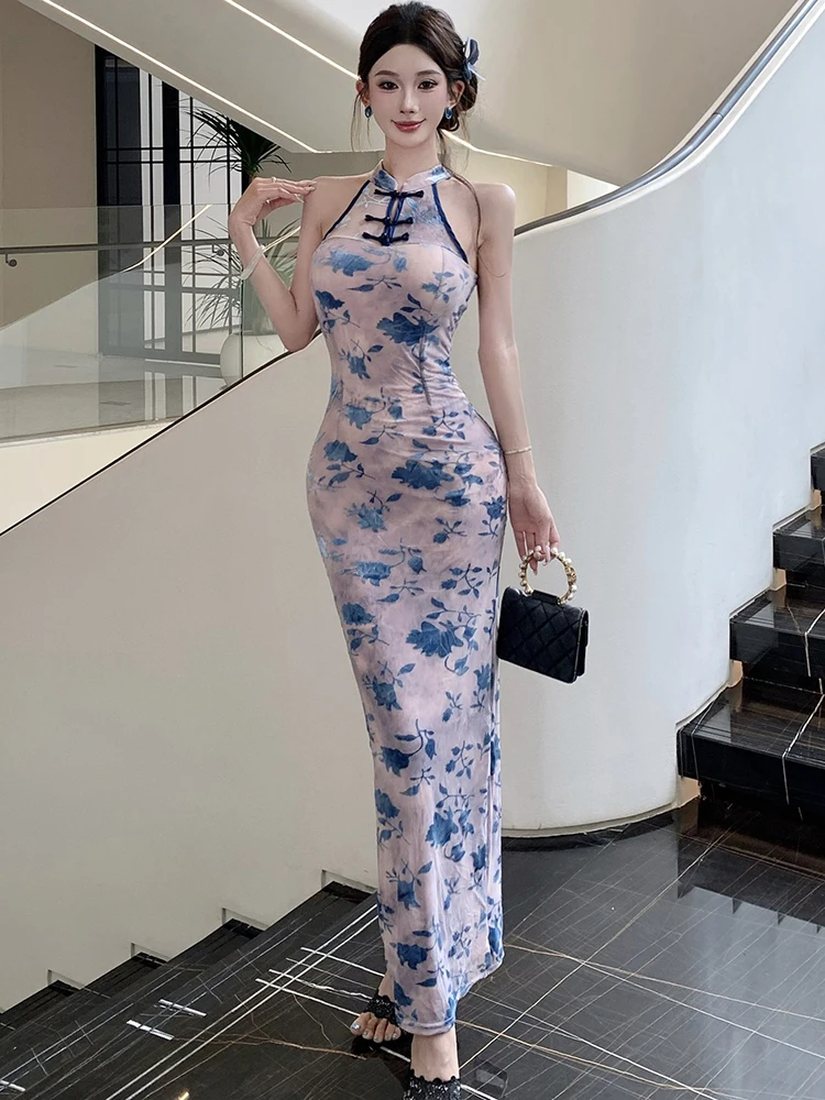 

Весеннее корейское облегающее длинное платье 2026 года с цветочным сетчатым узором на шее, женское, винтажное, элегантное, роскошное, вечернее