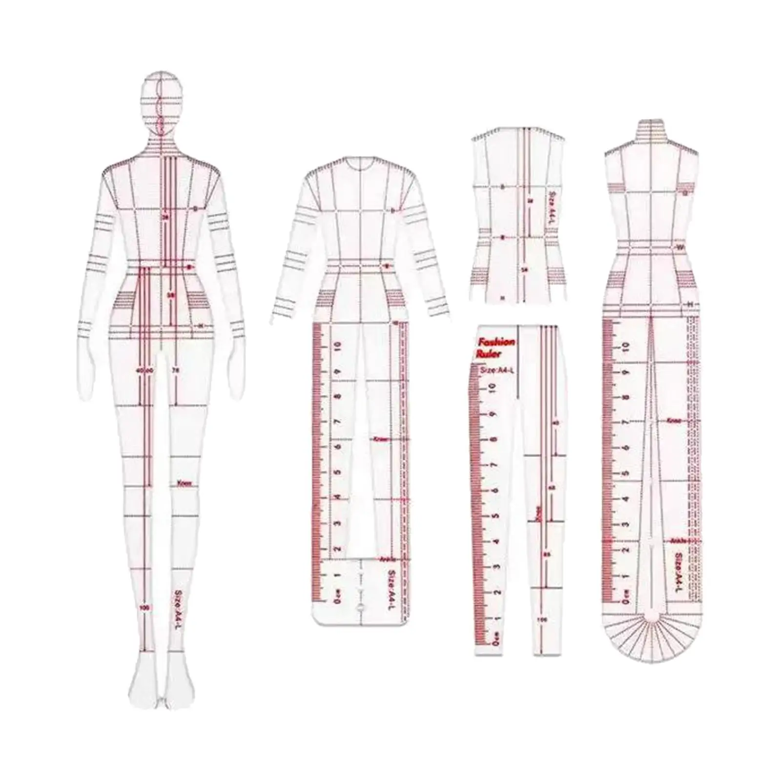 4 Stück Mode Illustration Lineale Illustration Zeichnung Vorlage Muster Vorlage für das Zeichnen Schneiderei Kleidung neuen Designer