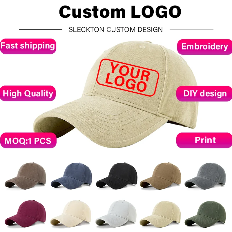 SLECKTON Custom Embroidery Logo Wide Brimmed Baseball Cap Big Head Circumference Brand Design Picture Print Windproof Washed Hat