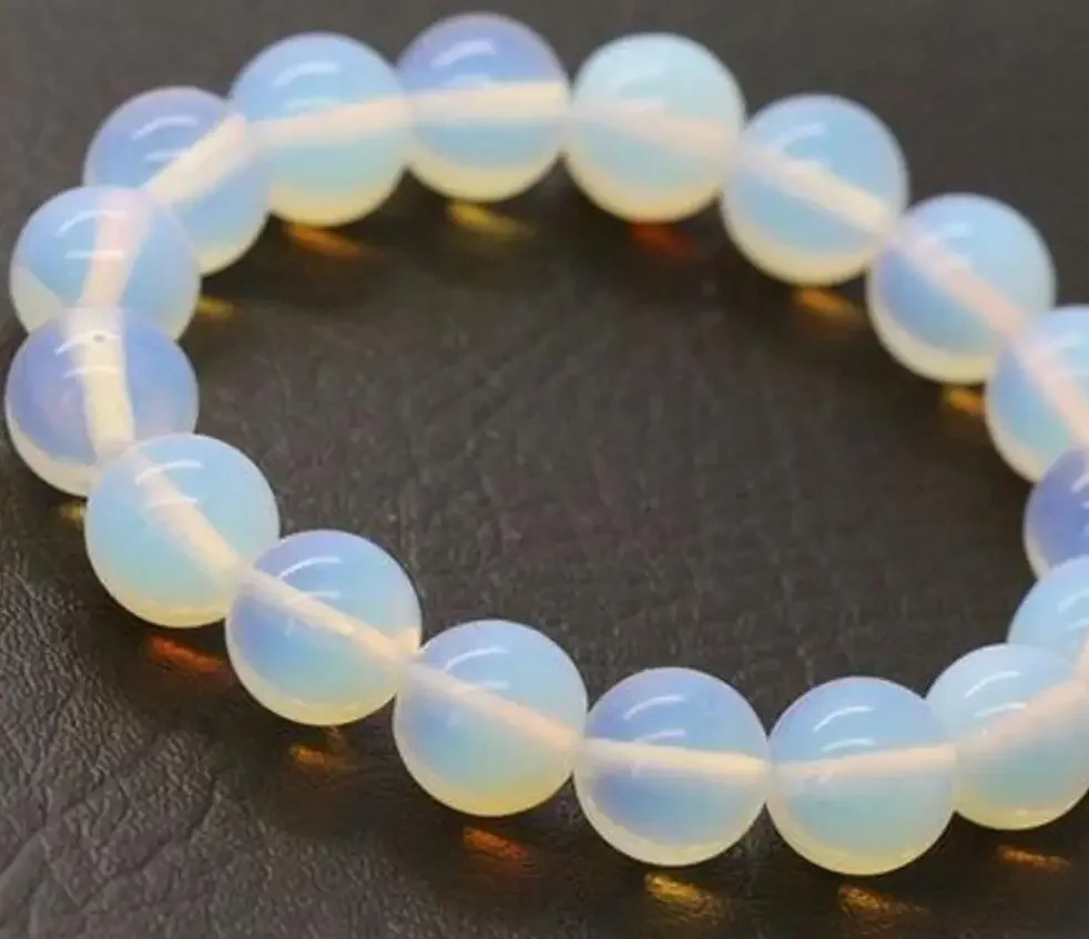 

Simple ! 8 mm White Fire Opal Women Jewelry Silver Bracelet 7"-8 jade