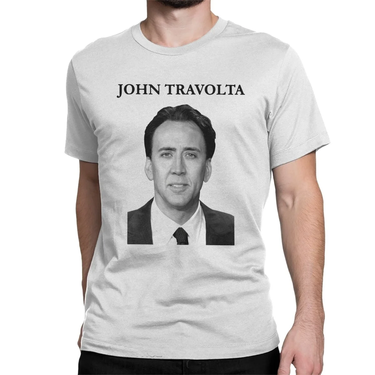 Nicolas Cage John Travolta Face Off Men Black Men\'s T Shirts Novelty Tees Classic Crew Neck T-Shirt 100% Cotton Clothes