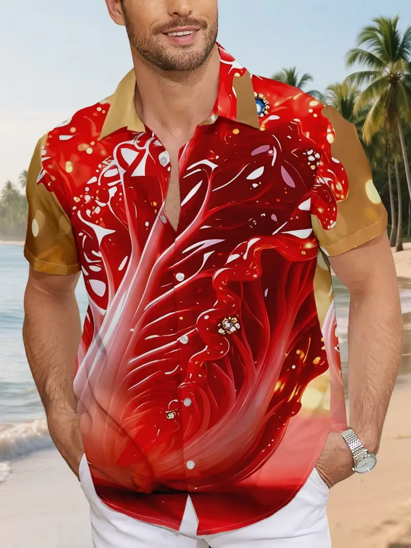 

Men's Fresh Vegetable Print Hawaiian Shirt 3D Veggie Graphic Short Sleeve Button Down Surfing Shirts Summer Casual Funny Shirt
