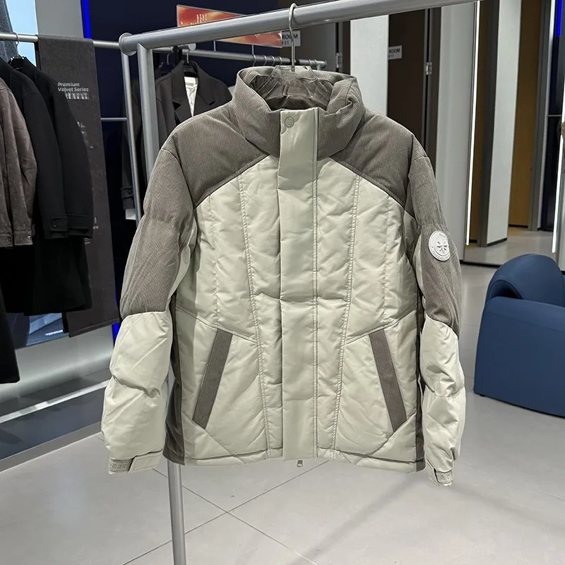 

Men's Winter Faion Stand Collar Casual Thiened Patchwork down Jaet Du down Bread Sle Coat Warm Loose Fit Outerwear